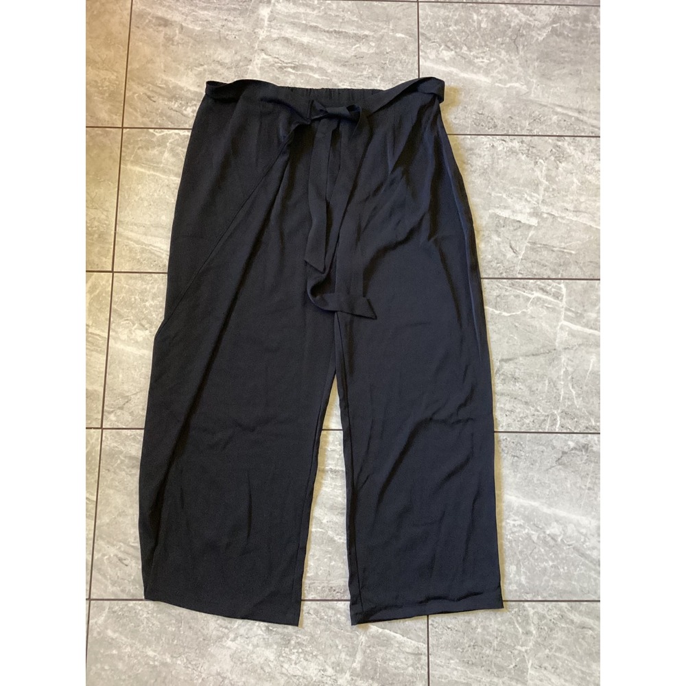 Halara NWOT Women Black Wide Leg Tie Front High Waist Pants Size L Side Zip
